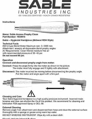 Access Prophy Clean Hygienist Handpiece